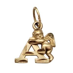 10K Yellow Gold “A” Monogram Angel Charm Pendant C661